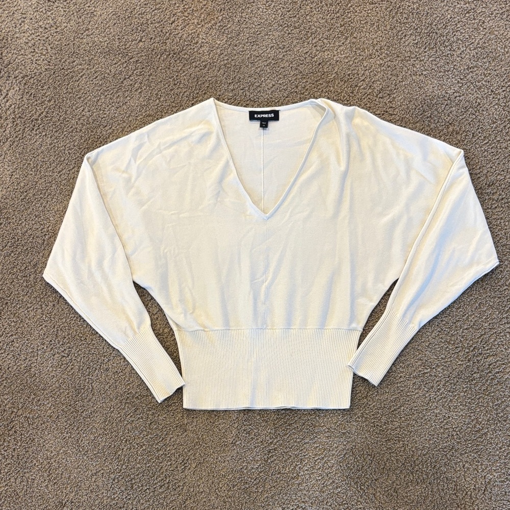 Express Cream V-Neck Sweater